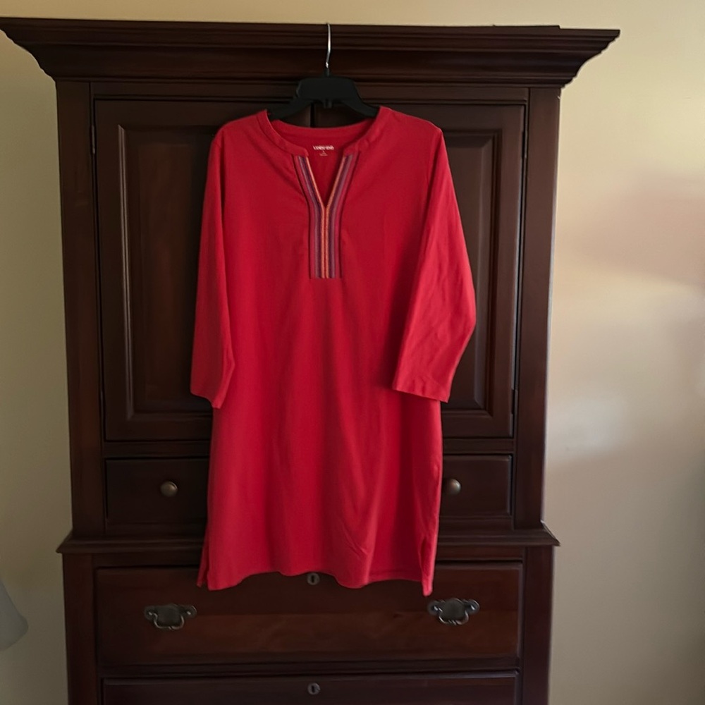 Lands End Large orange Cotton long sleeved T-shirt dress.Super cute/lightweight